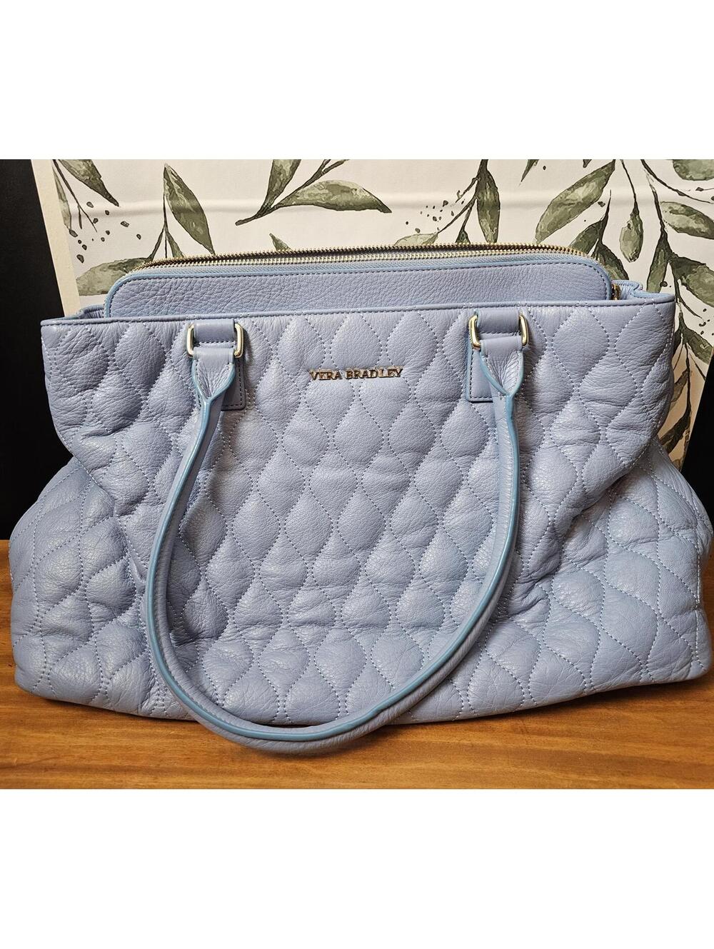Vera Bradley Purse Blue Womens Large Leather Quilted
